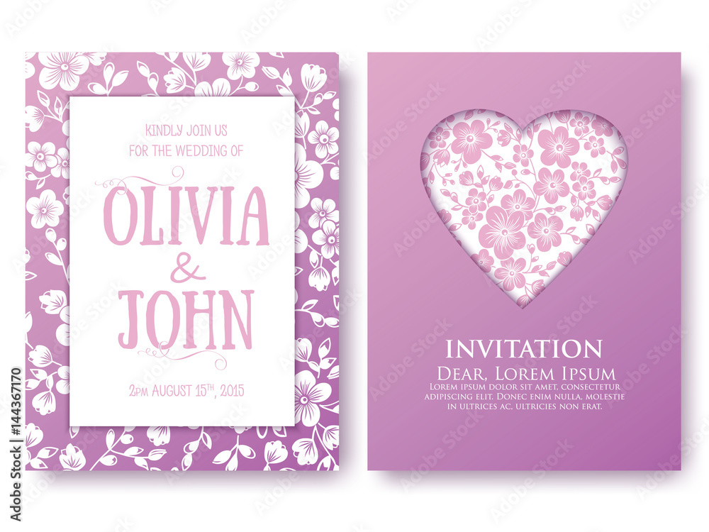 Vector invitation or wedding, cards with floral elements. Elegant floral abstract ornaments. Front and back side of card. Design element. Business cards. eps10