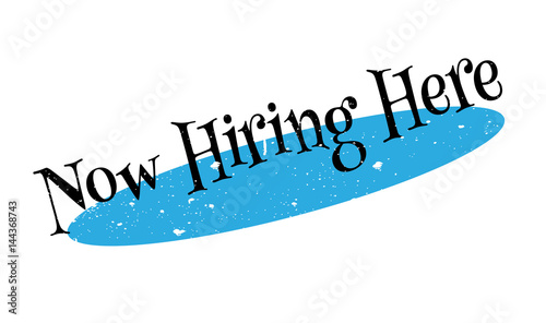 Now Hiring Here rubber stamp. Grunge design with dust scratches. Effects can be easily removed for a clean, crisp look. Color is easily changed.
