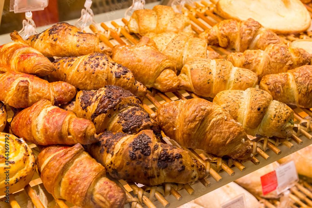 set of croissants in the shop window