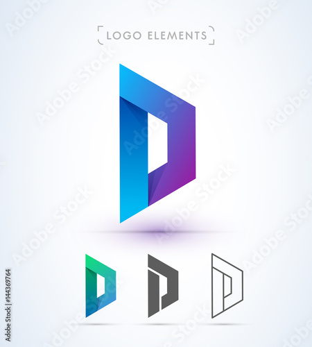 Vector abstract letter D logo template in origami paper style. Application icon