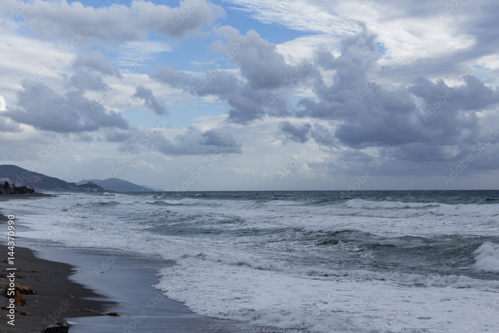 powerful waves in Alanya shot on cloudy day