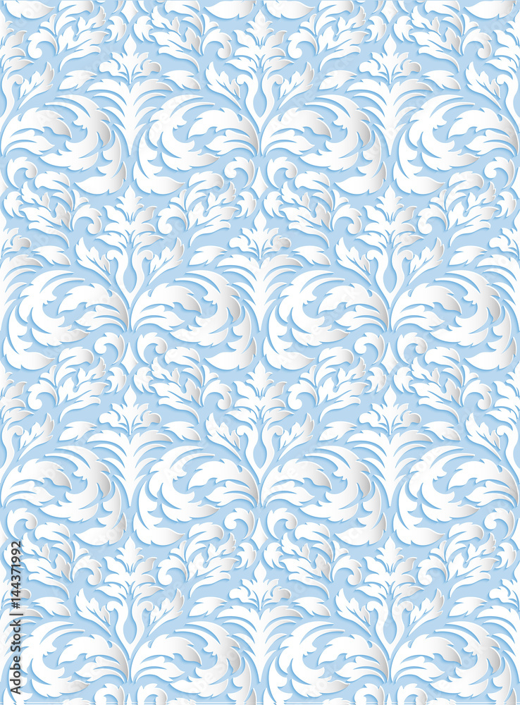 Vector damask seamless pattern background. Elegant luxury texture for wallpapers, backgrounds and page fill. 3D elements with shadows and highlights. Paper cut. Vector damask seamless pattern background. Elegant luxury texture for wallpapers, backgrounds and page fill. 3D elements with shadows and highlights. Paper cut.