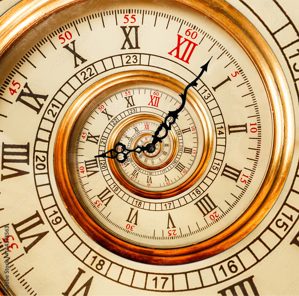 Antique old clock abstract fractal spiral. Watch clock unusual abstract texture fractal pattern background. Old fashion clock roman and arabic numerals clock hands. Droste effect fractal spiral effect Antique old clock abstract fractal spiral. Watch clock unusual abstract texture fractal pattern background. Old fashion clock roman and arabic numerals clock hands. Droste effect fractal spiral effect