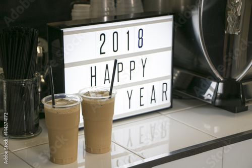 2018 happy new year frappe iced coffee espresso and machine