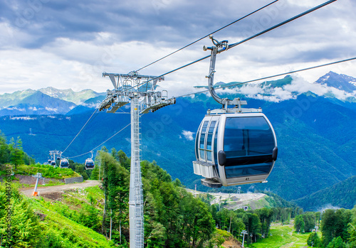 Cableway in the mountains.Beautiful Mountain View. Russia,Sochi,Krasnaya Poliana.