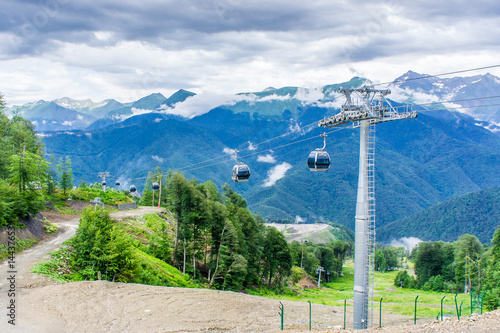 Cableway in the mountains.Beautiful Mountain View. Russia,Sochi,Krasnaya Poliana. photo