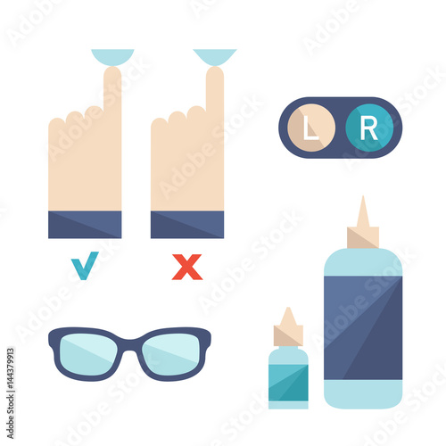 Eye health set, flat vector illustration