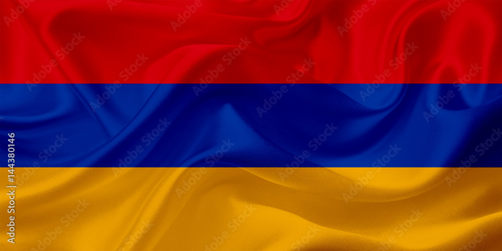 Naklejka premium Waving flag of Armenia with fabric texture