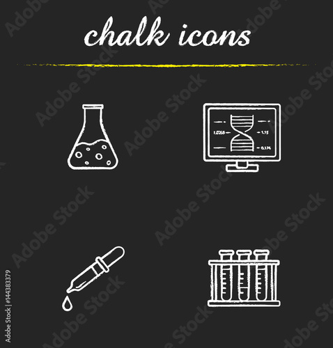 Science laboratory chalk icons set