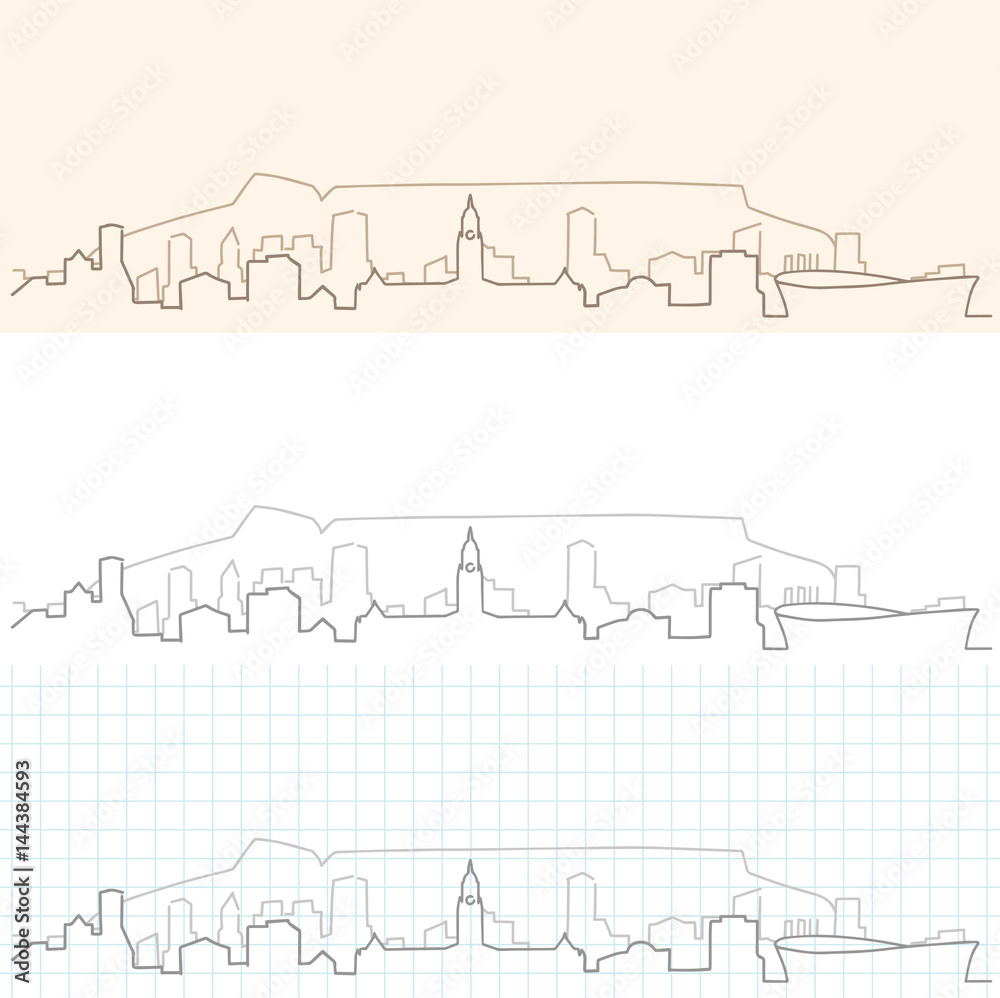 Fototapeta premium Kapsztad ręcznie rysowane Skyline