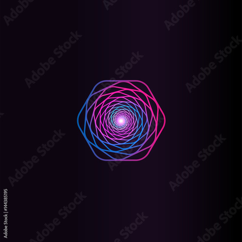 Isolated abstract colorful round shape logo, space element, swirl logotype, planet icon on black background vector illustration