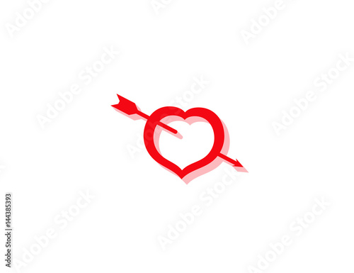 Flat heart and arrow sign with long shadow