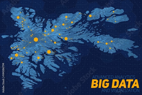 Terrain big data visualization. Futuristic map infographic. Complex topographical data graphic visualization. Abstract data on elevation graph. Colorful geographical data image.