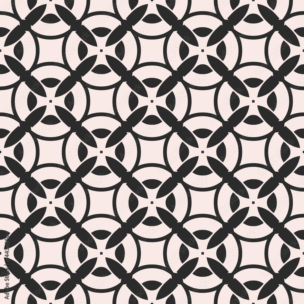 Fototapeta premium Vector monochrome seamless pattern, simple repeat geometric texture, endless mosaic background, arabesque. Abstract ornamental tiles. Design element for prints, textile, fabric, stationery, covers