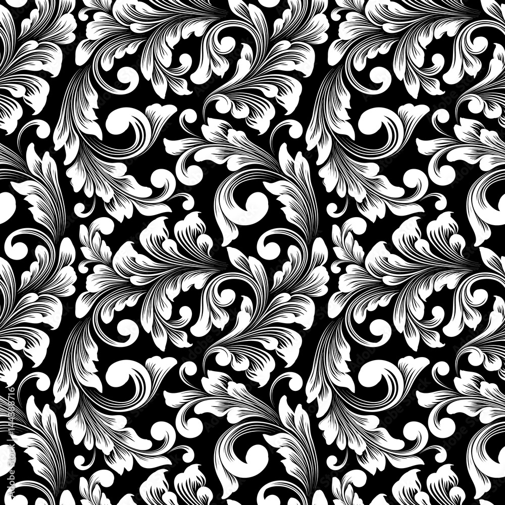 Vector damask seamless pattern background. Classical luxury old fashioned damask ornament, royal victorian seamless texture for wallpapers, textile, wrapping. Exquisite floral baroque template.