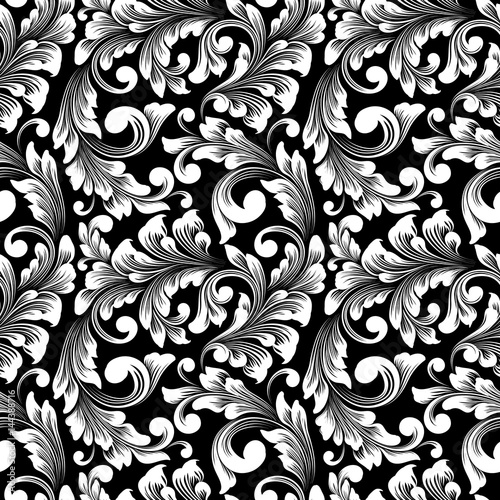 Vector damask seamless pattern background. Classical luxury old fashioned damask ornament, royal victorian seamless texture for wallpapers, textile, wrapping. Exquisite floral baroque template.