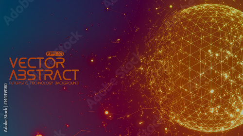 Abstract vector space colorful background. Chaotically connected points and polygons flying in space. Flying debris. Futuristic technology style. Elegant background for business presentations.