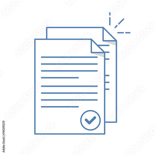 Documents icon. Stack of paper sheets. Confirmed or approved document. Flat line illustration isolated on white background.