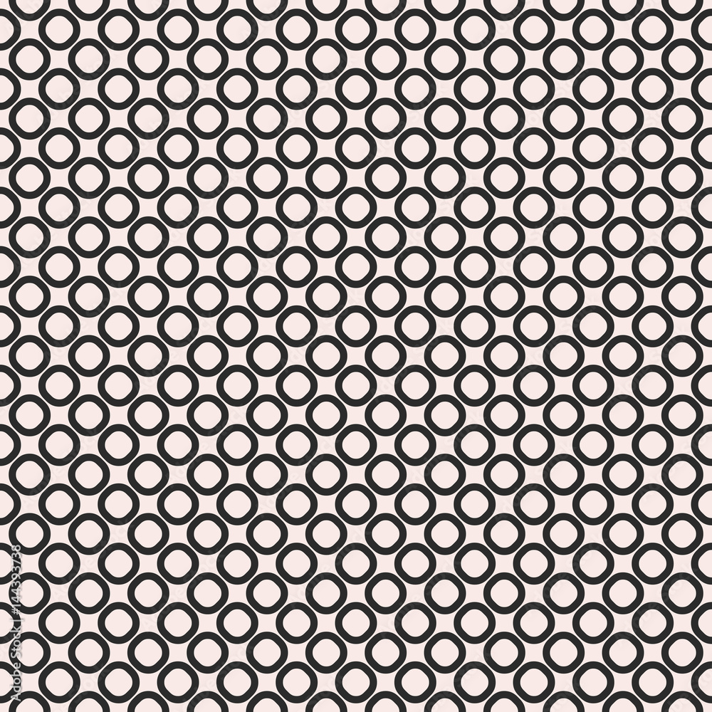 Vector seamless pattern, black & white geometric background, staggered small perforated circles. Simple abstract figures, monochrome texture, repeat tiles. Design for print, home decor, textile, cloth
