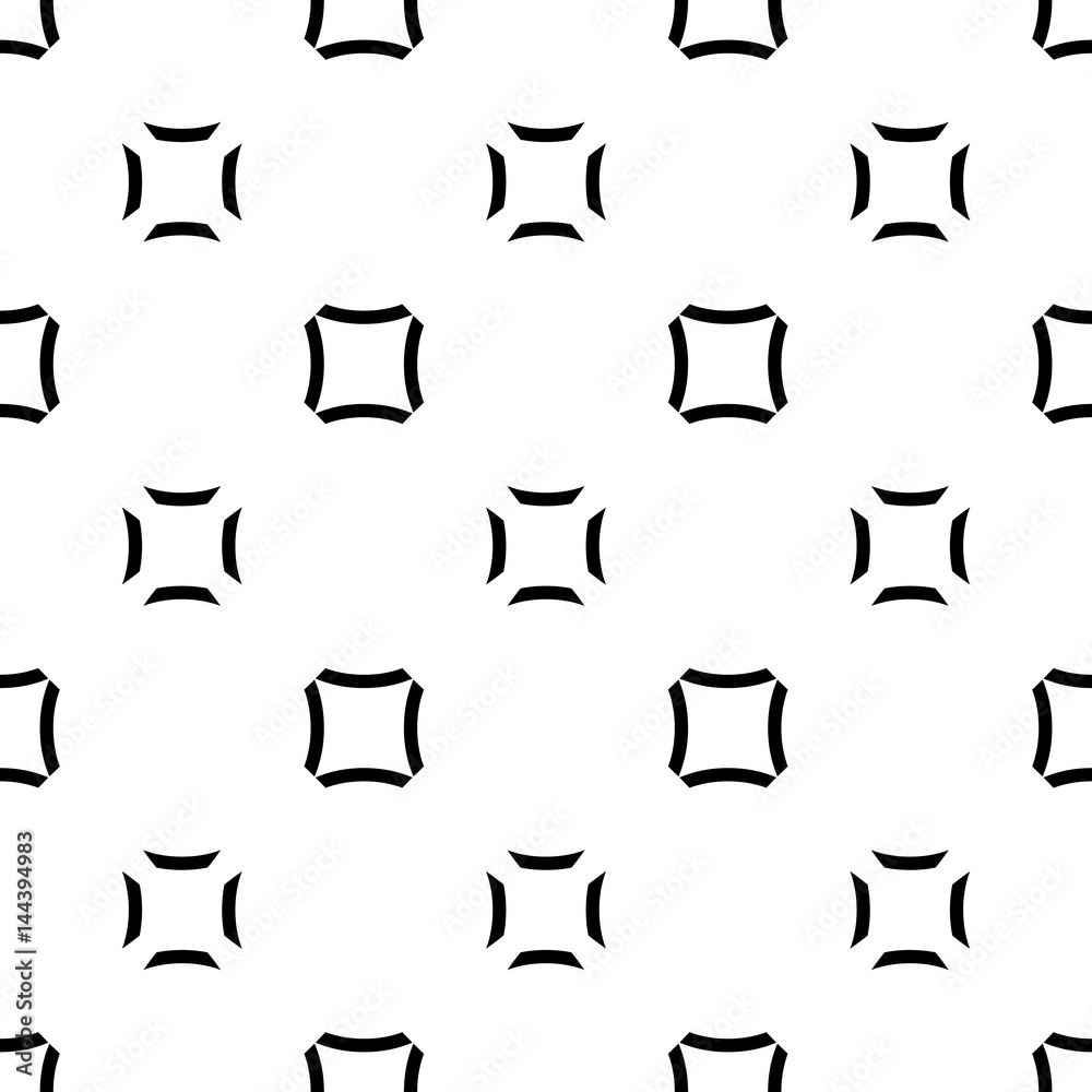 Vector minimalist seamless pattern, fashion geometric monochrome texture in black & white colors. Abstract geometrical shapes, squares, rounded lines. Light minimal background, Memphis style design
