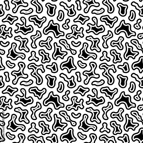 Vector seamless pattern with abstract spots. Black & white texture with small smooth curved outline figures. Monochrome camouflage illustration. Dazzle paint background. Design for prints, decor, web
