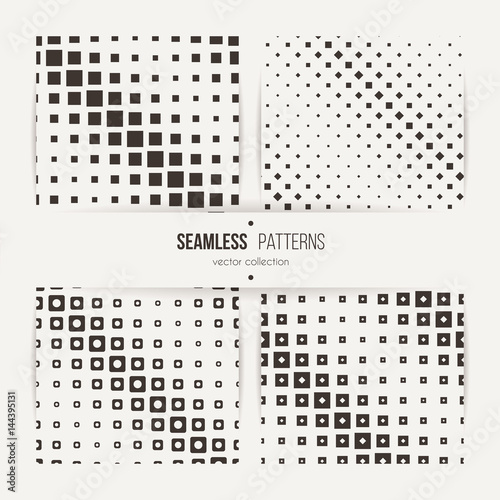 Seamless halftone square patterns set.
