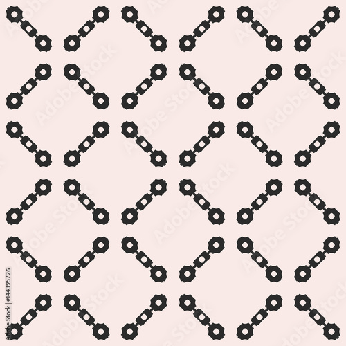 Vector seamless texture, monochrome ornament pattern with simple geometric figures, chains, diagonal lattice, square grid. Abstract repeat background. Design element for prints, covers, package, cloth