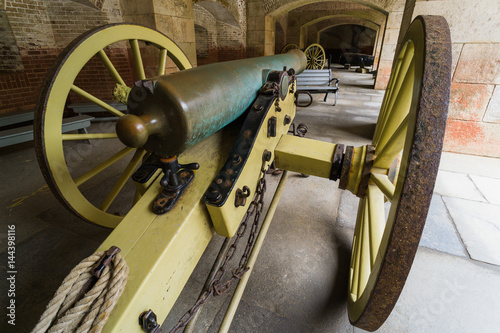 Bronze field artillery cannon on carriage photo