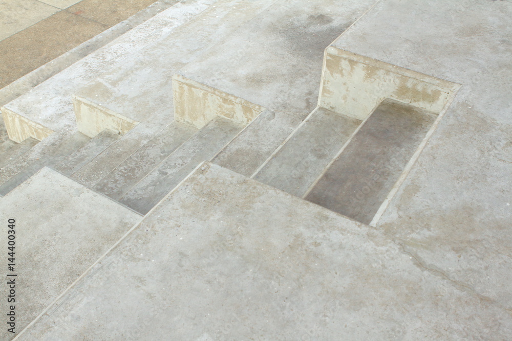 Gray Concrete Cement Stair or Step, Amphitheater Downwards