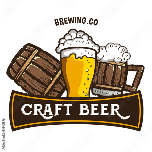 Original vintage retro line art badge logo design template for beer house