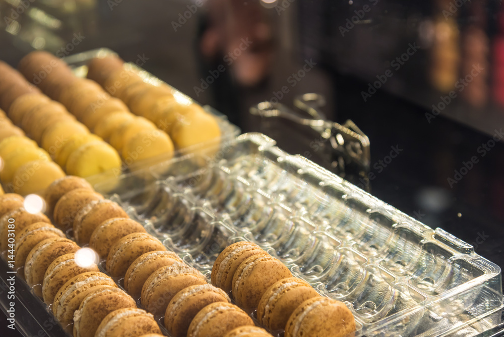 macaron put on showcase in bakery macaron put on showcase in bakery