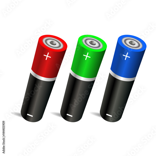 battery color 3d vector illustration on white bg