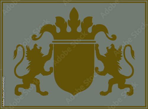 Crest with two hand drawn heraldic lions.