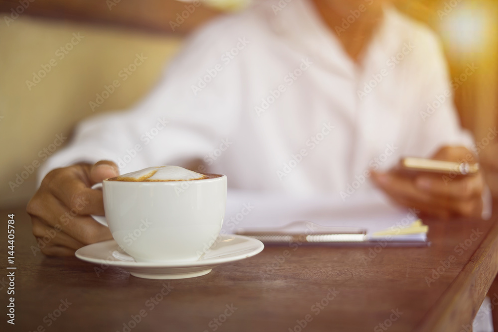 Coffee time concept, business man drinking coffee or tea cup at break time while relax during work at office. Coffee time concept, business man drinking coffee or tea cup at break time while relax during work at office.