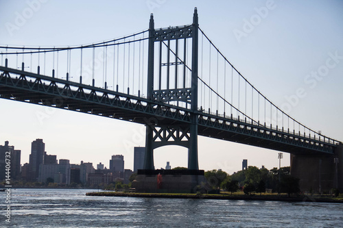 Triborough bridge over the river and buildings in the shade  New York