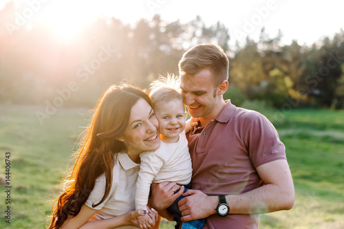 Happy family walking outdoor