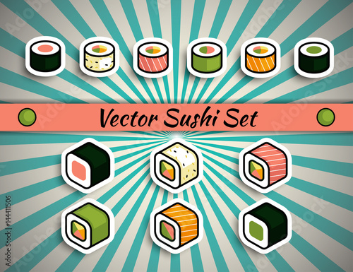 Vector rolls sushi set