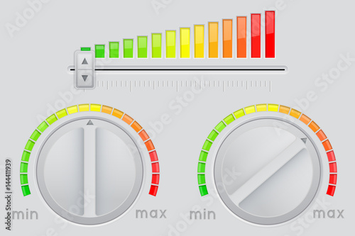 Knob button and volume slider bar. From minimum to maximum level