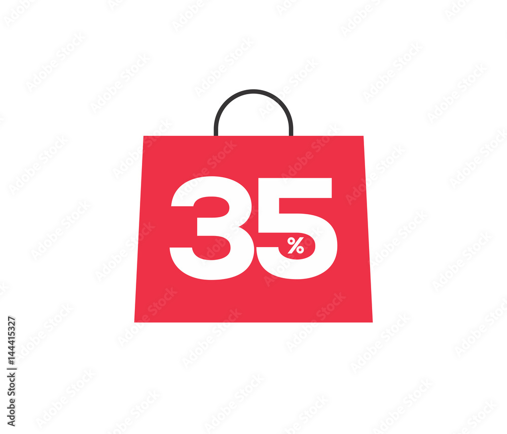Vector red shopping bag with 35% on it isolated on white background. For spring summer sale campaign.