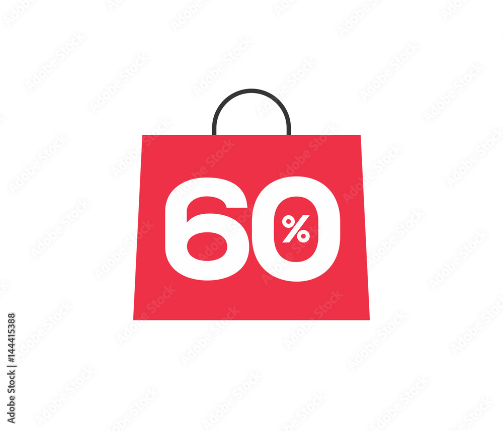 Vector red shopping bag with 60% on it isolated on white background. For spring summer sale campaign. Vector red shopping bag with 60% on it isolated on white background. For spring summer sale campaign.