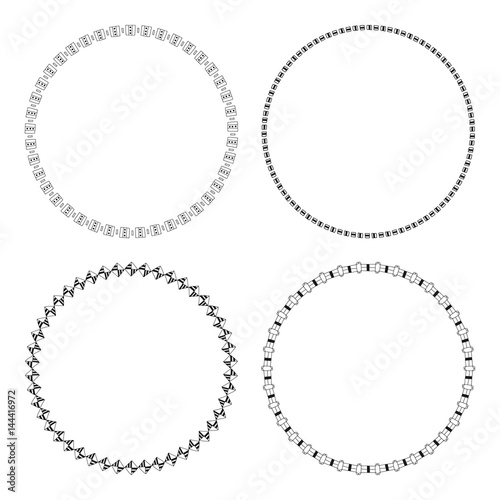 Decorative round frame for congratulations, cards. Black and white illustration