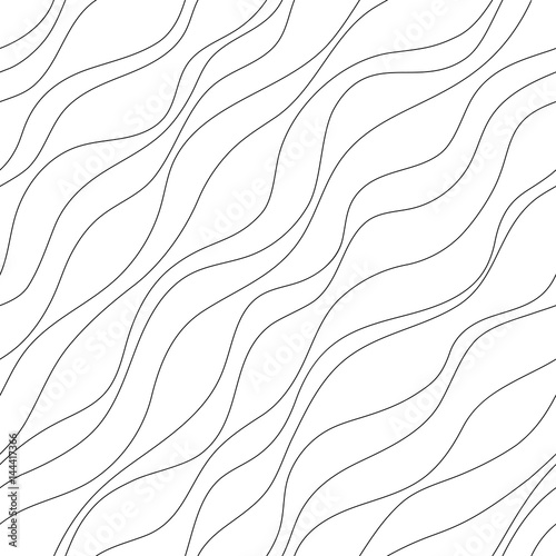 Abstract background. Linear diagonal ornament. Seamless wave pattern. Vector texture. Black and white illustration for textile, wallpaper or wrapping paper. Modern fashion print. Minimalistic style.