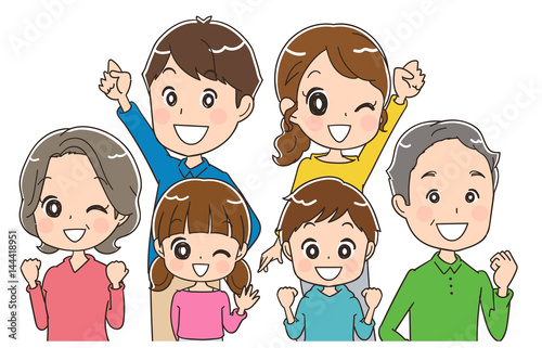 元気な三世代家族のイラスト