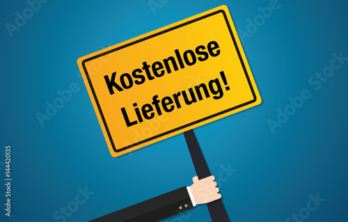 Kostenlose Lieferung - gelbes Schild wird hochgehalten - Flat Design Vektor Illustration