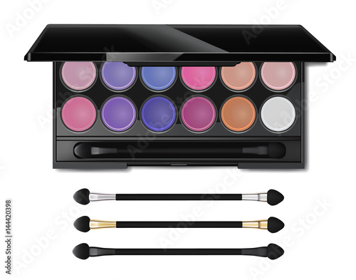 colorful make up cosmetic eyeshadow palette and blushes, vector.