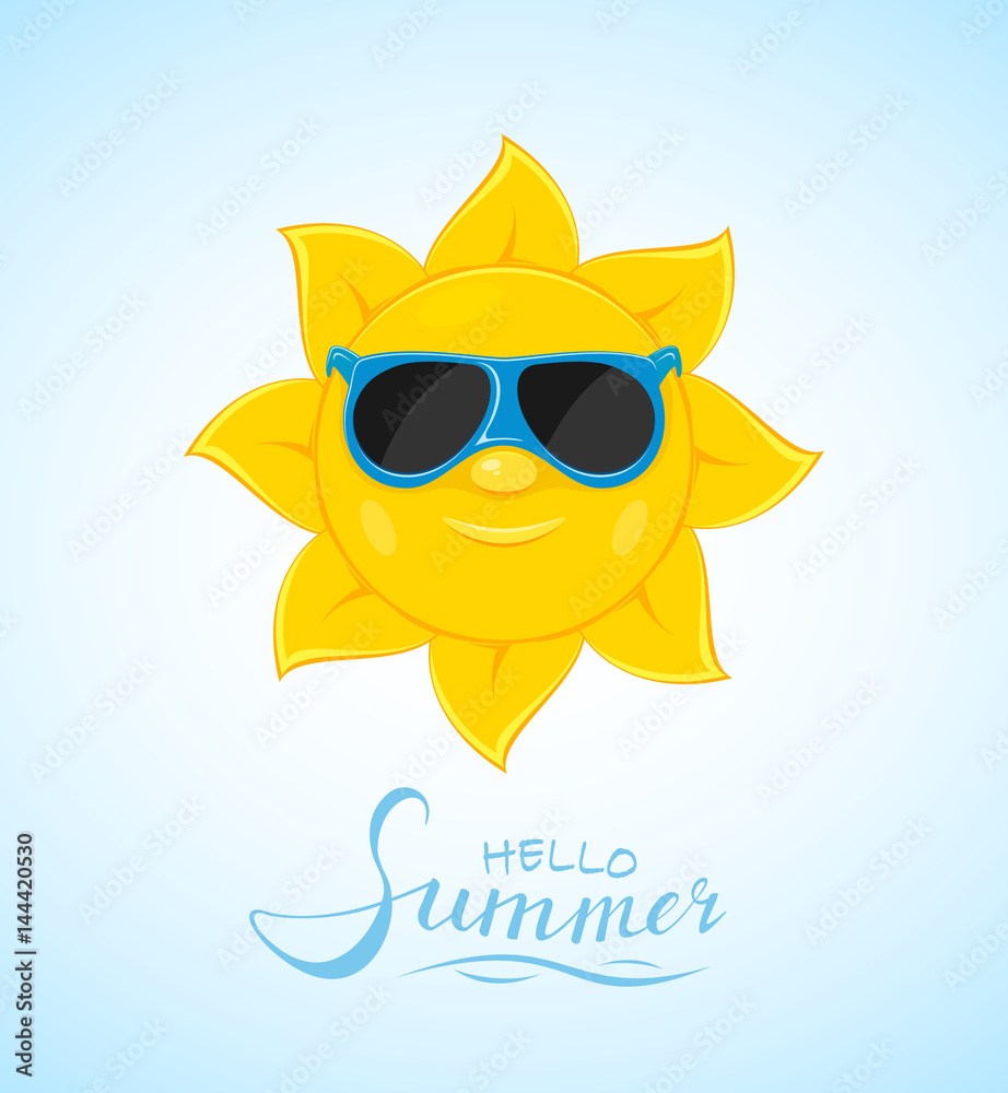 Fototapeta premium Sun with blue sunglasses
