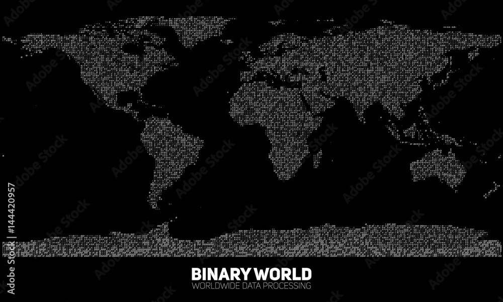 Vector abstract binary world map. Continents constructed from 