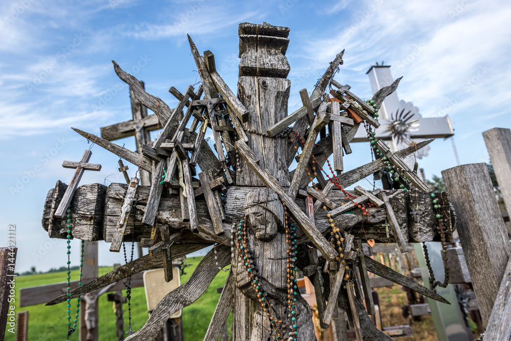 Close up on croos on pilgrimage site called Hill of Crosses, Lithuania Close up on croos on pilgrimage site called Hill of Crosses, Lithuania