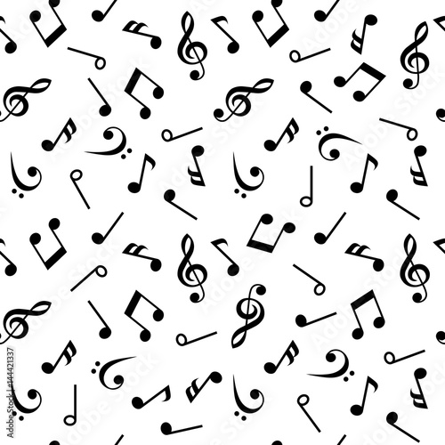 Symbols of Music. Sixteenth, Eighth, quarter and half note with treble and bass clef