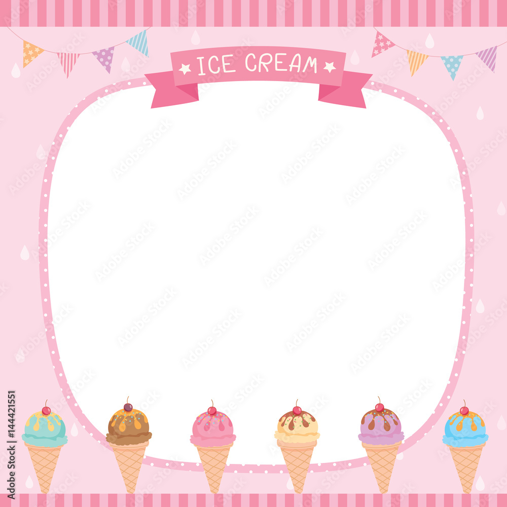 Ice cream cone menu board with pink background.